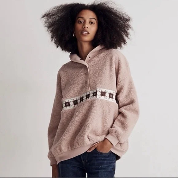 Madewell • Roseann (Re)sourced Sherpa Popover Oversized Fleece Pale Pink S NWT - Picture 1 of 8